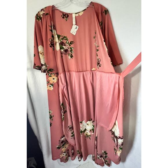 NEW Peppermint Brand Dusty Rose Floral Chiffon Wrap Dress Sz LG Summer Easter - Picture 8 of 11
